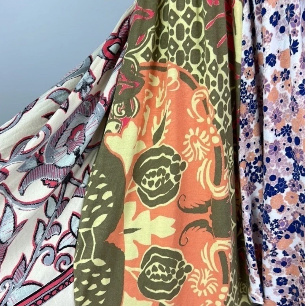Free People Patchwork Asymmetrical Maxi Dress - Cream, Pink, Orange, Green, Blue - Picture 15 of 16